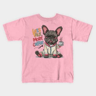 Illustration design of adorable and grumpy French bulldog, wearing warm pajamas. (2) Kids T-Shirt